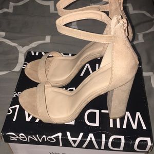 Ankle strap wild diva chunky heel shoe in beige
